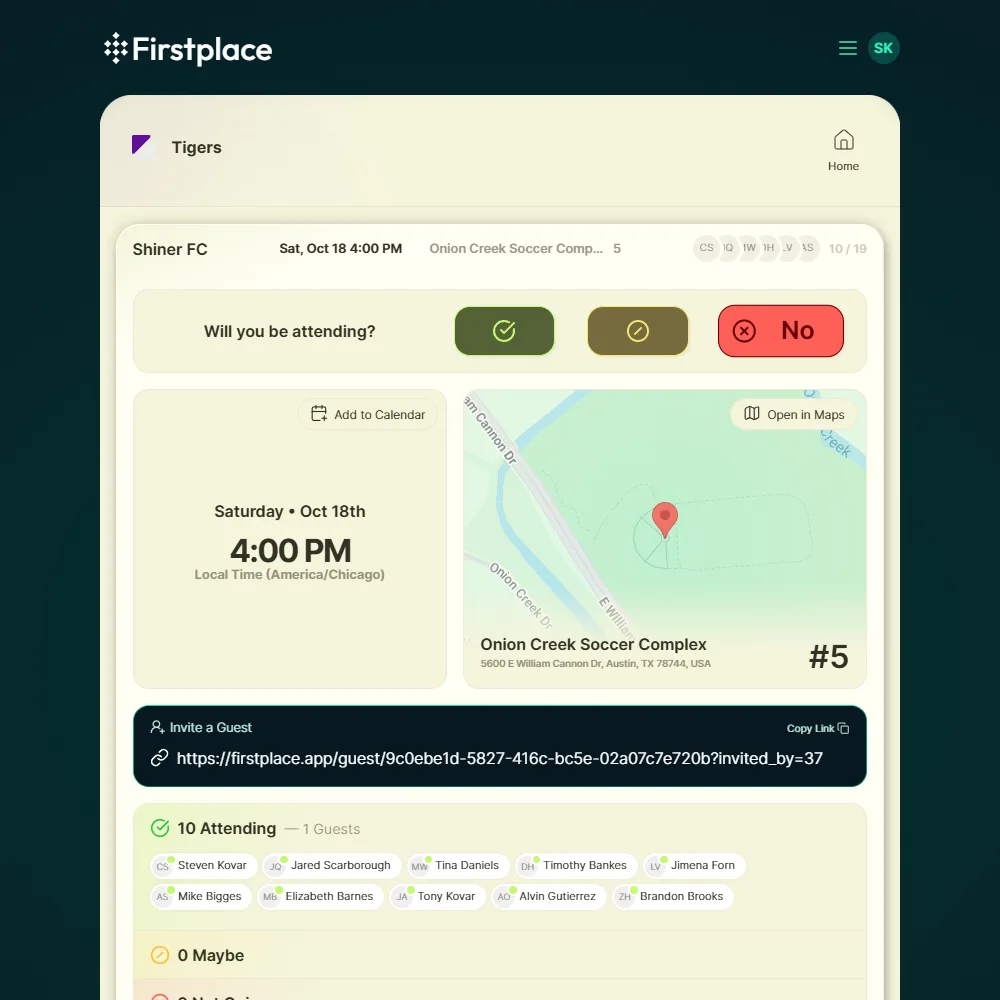 Screneshot of a Firstplace event invite